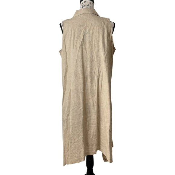 ForCynthia Sleeveless Shirt Dress Linen Blend Button-Up Smocked Pockets Size L - Picture 3 of 8